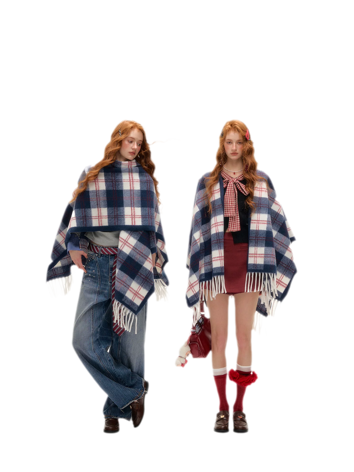 Vintage Plaid Fringed Shawl