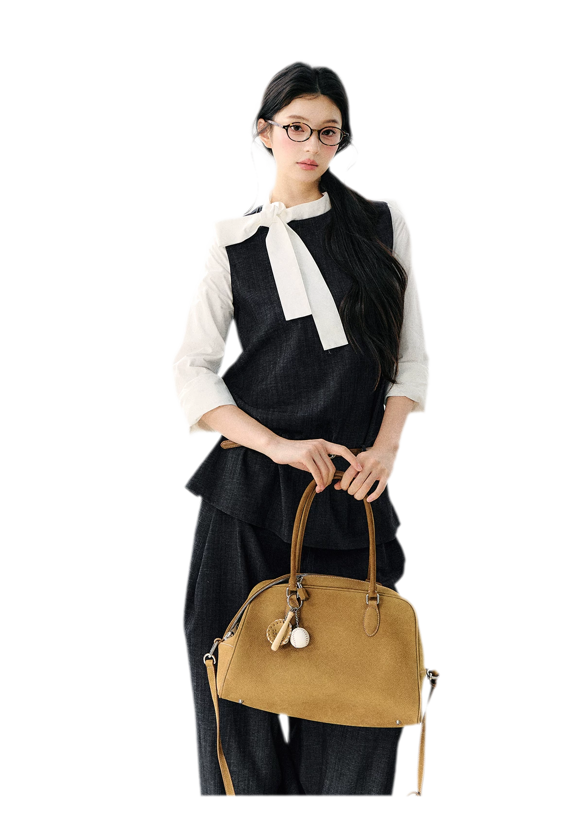 Contrast Ribbon Denim Blouse