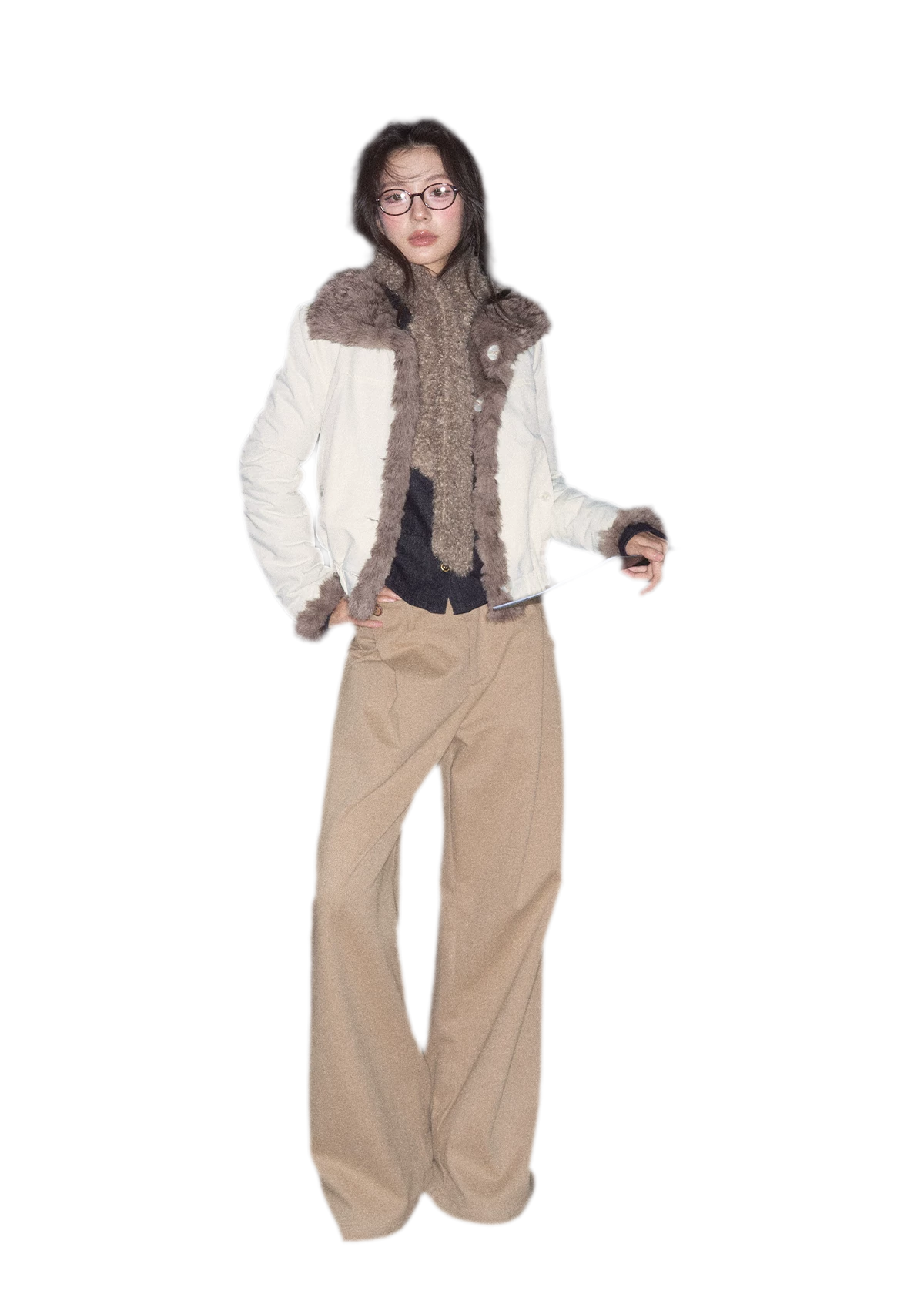 Geplooide broek met wijde pijpen van wolachtige stof