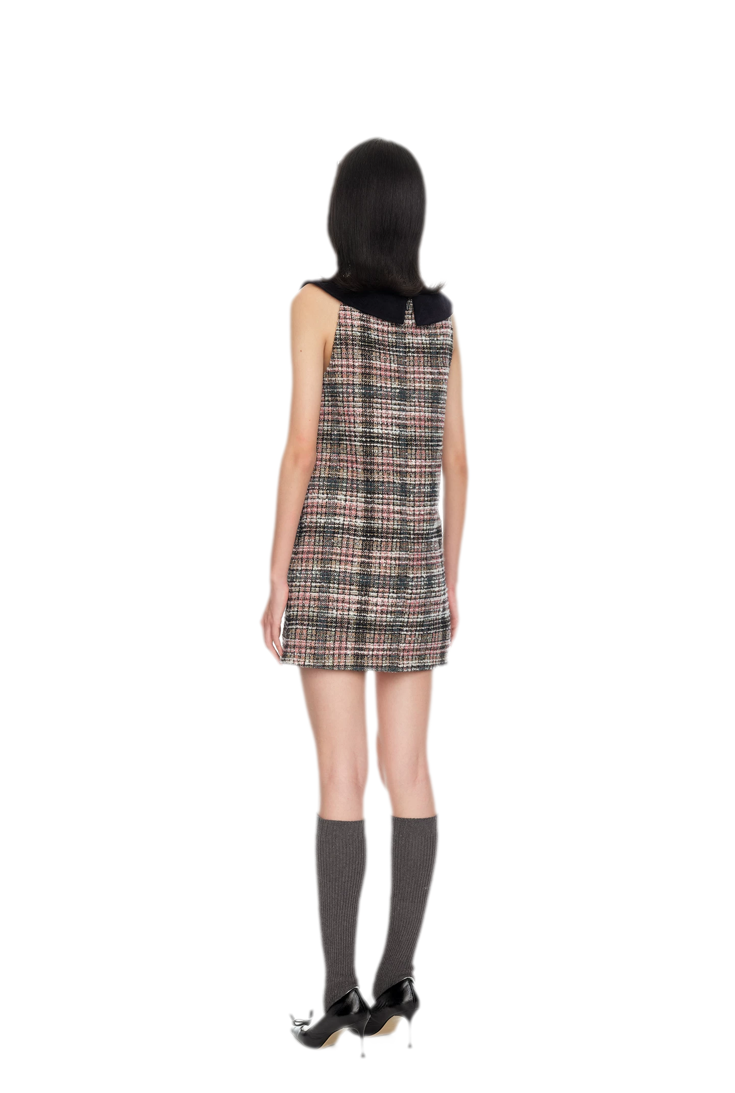 Plaid Tweed Bowknot A-Line Dress