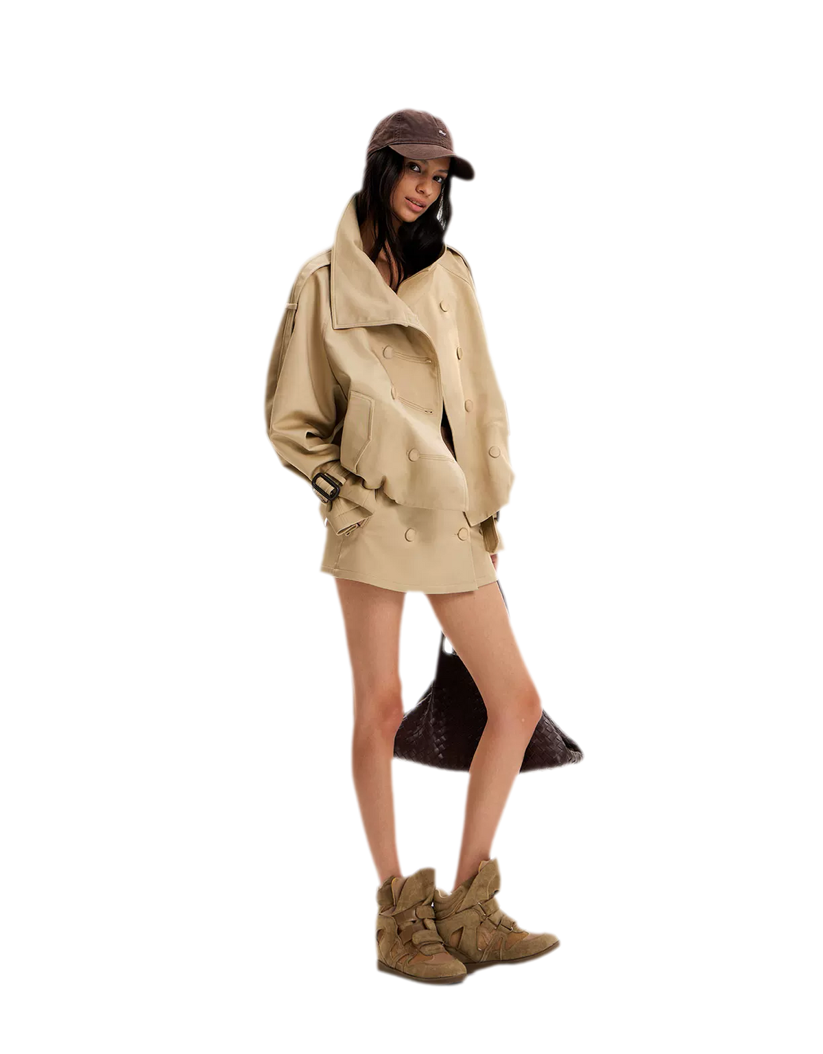 Double-Breasted Short Trench Coat