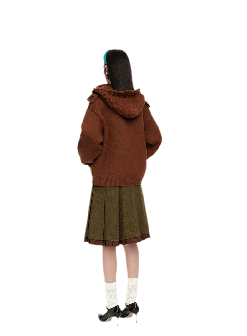 Wool Hooded Zip Knit Jacket