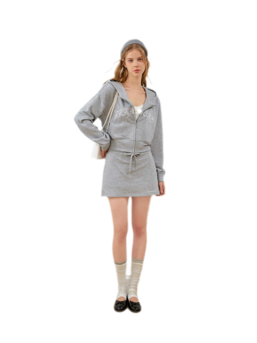 Cropped hoodie-set met contrasterend borduursel