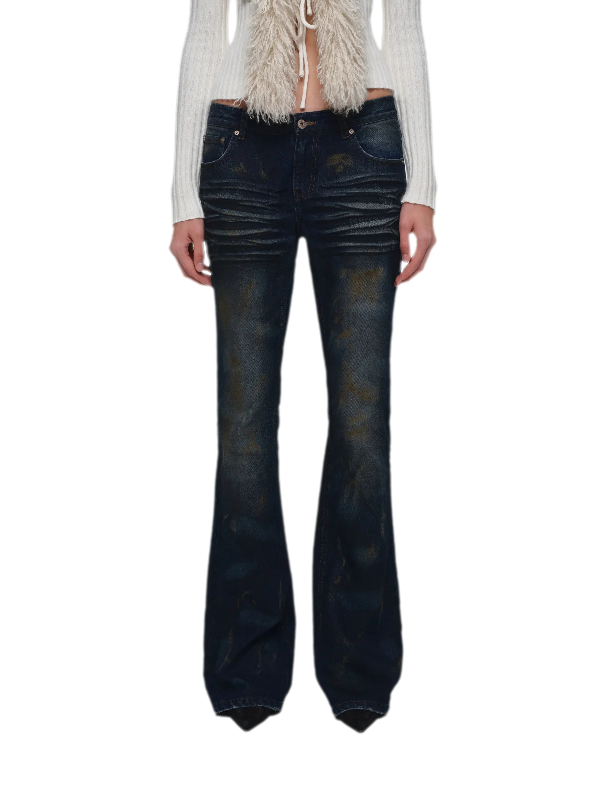 Rust-Dyed Flared Leg Jeans