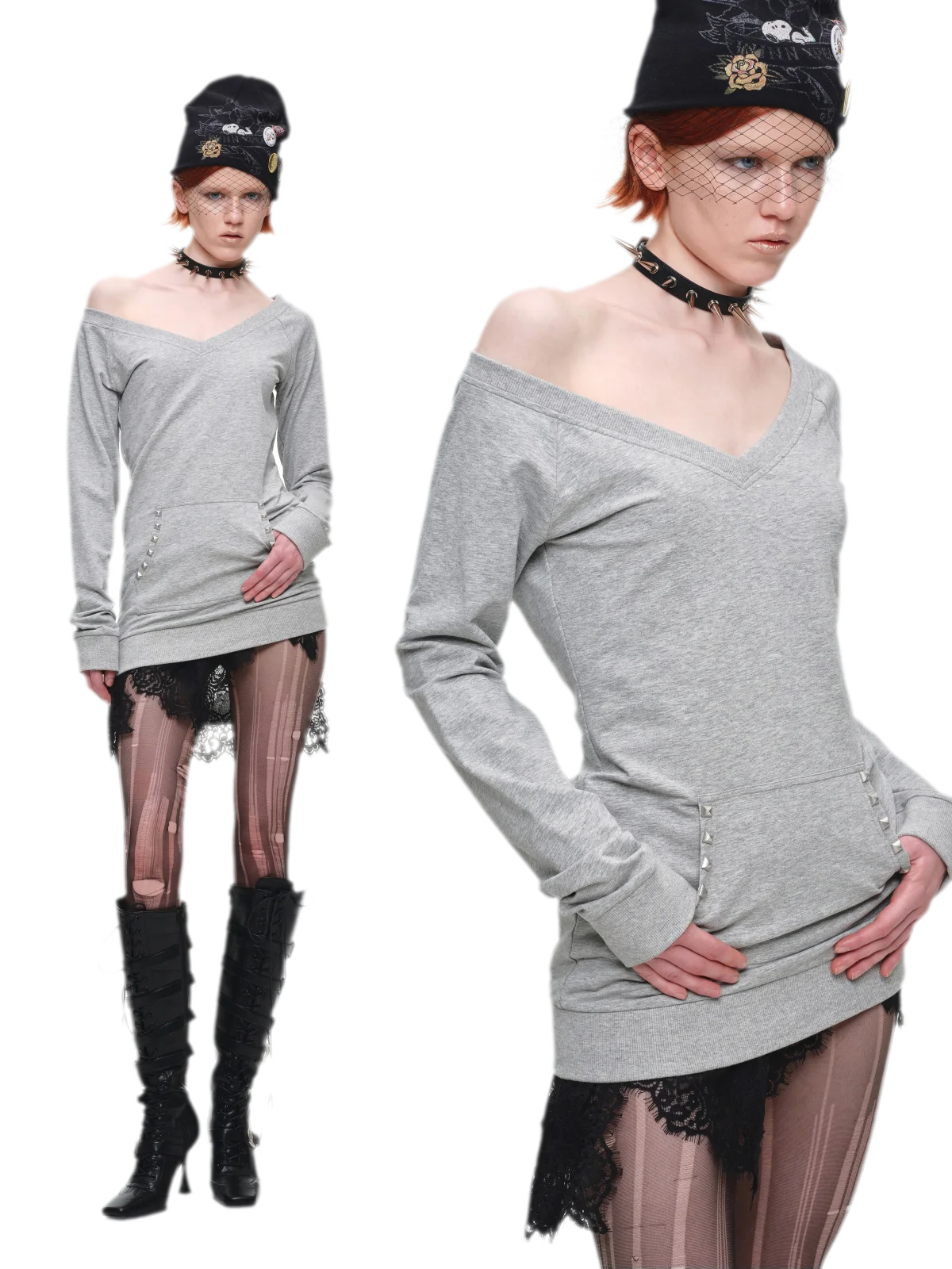 Studded Fitted Sweatshirt Dress