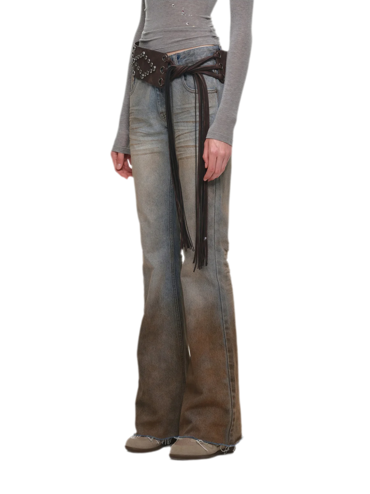 Quần jeans ống loe chuyển màu phong cách vintage