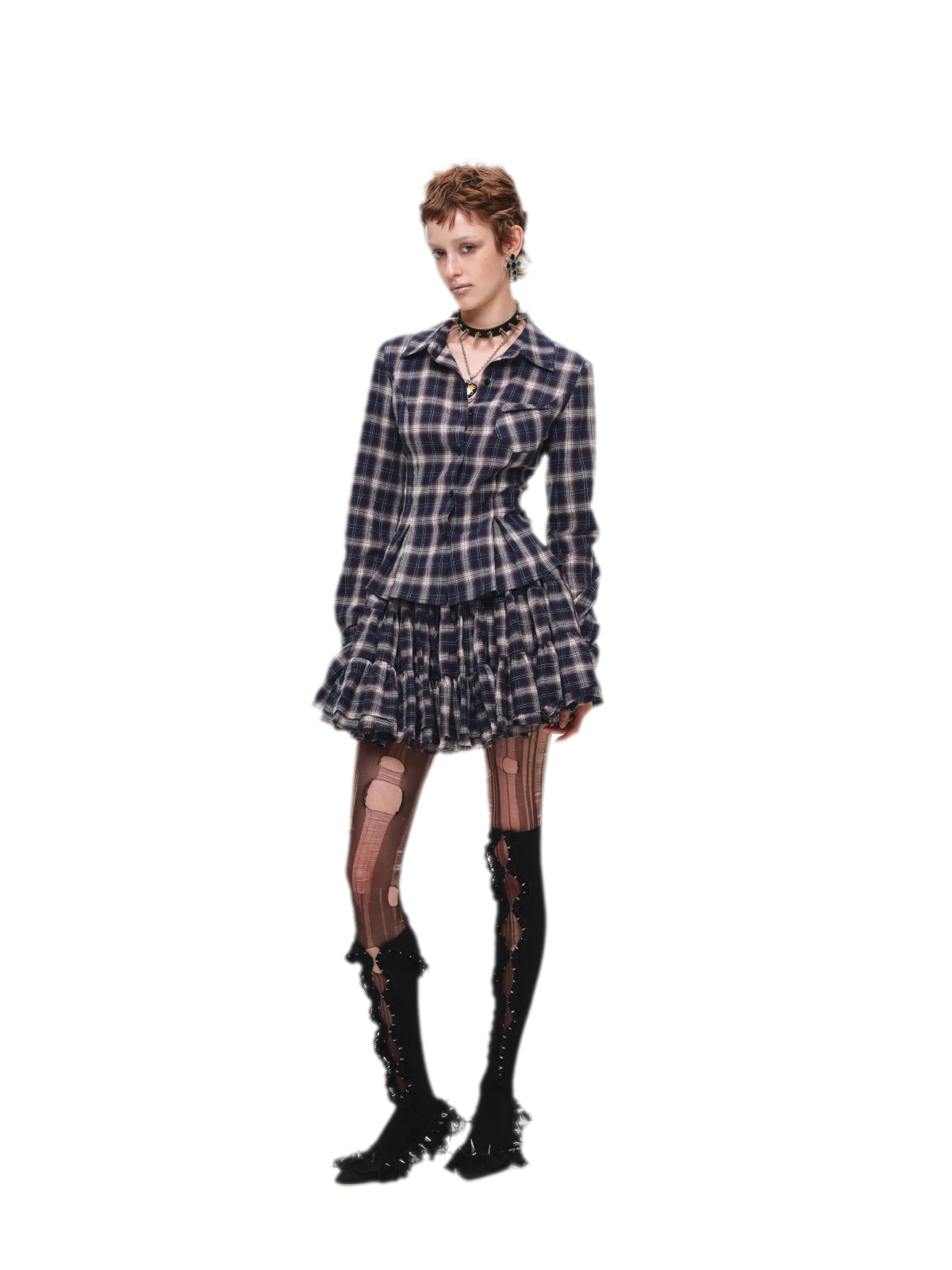 Plaid Tiered Skirt Set