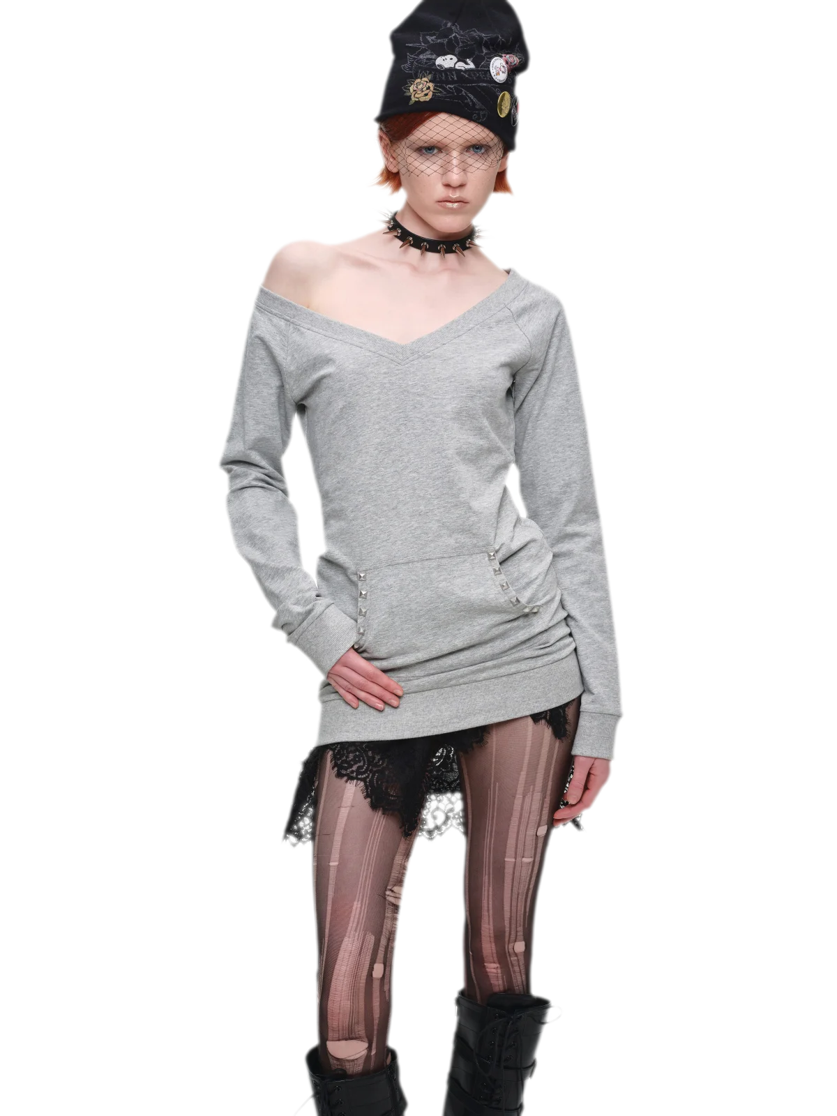 Studded Fitted Sweatshirt Dress