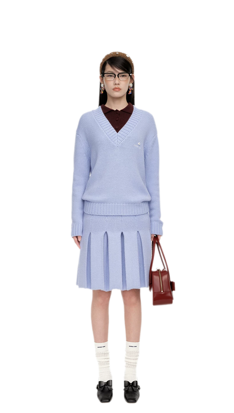 Wool Ribbed V-Neck Sweater