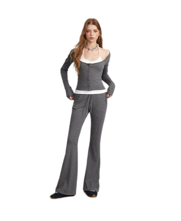 Contrast Tie Layered Pants Set