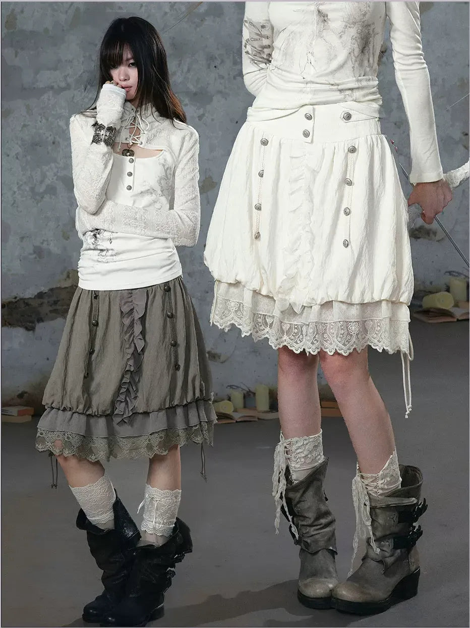 Lace Patchwork Bubble Skirt