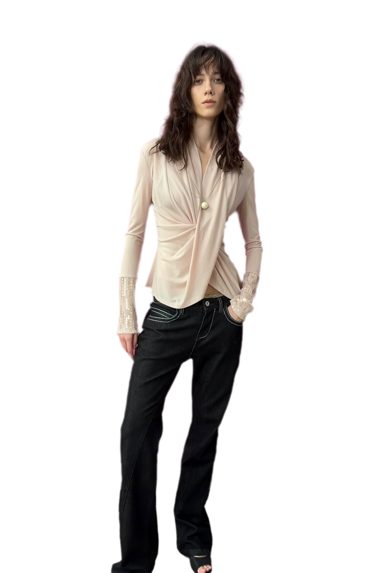 Sequin Draped Ruched Top