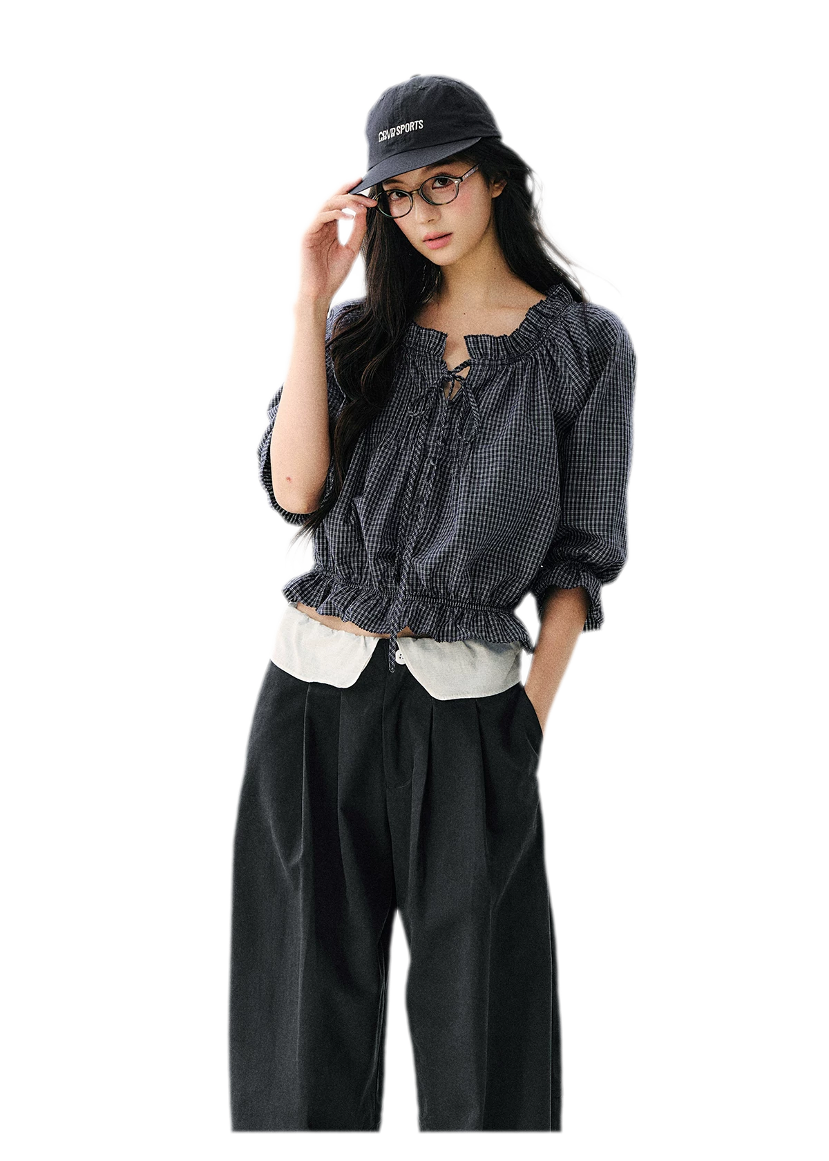 Plaid Ruffle Waist Tee