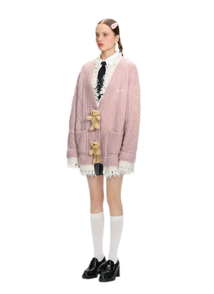 Áo cardigan gấu oversized lông xù