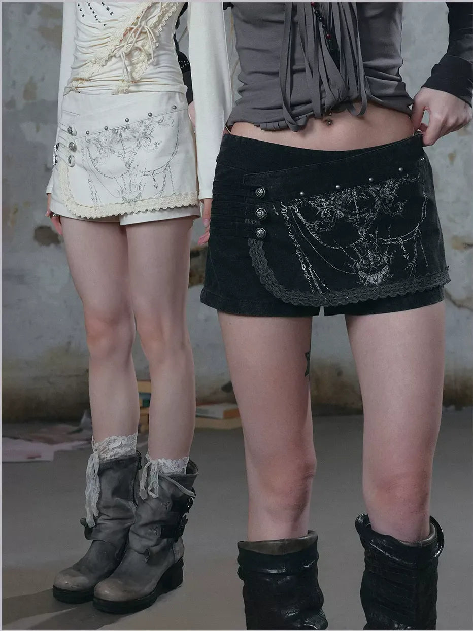 Distressed Asymmetrical Wrap Skort