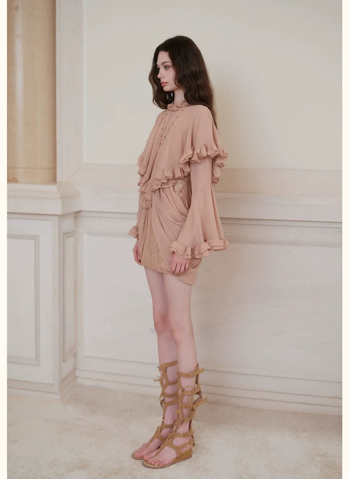 Textured Pleated Chiffon Dress