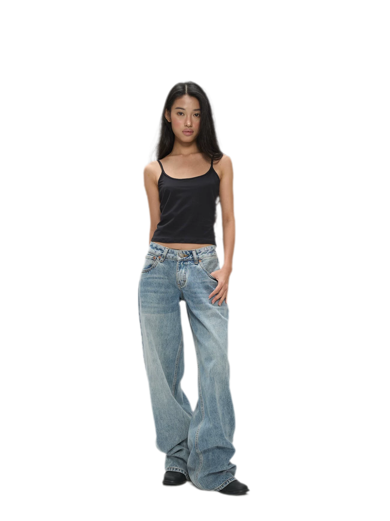Washed Low-Rise Wide-Leg Jeans