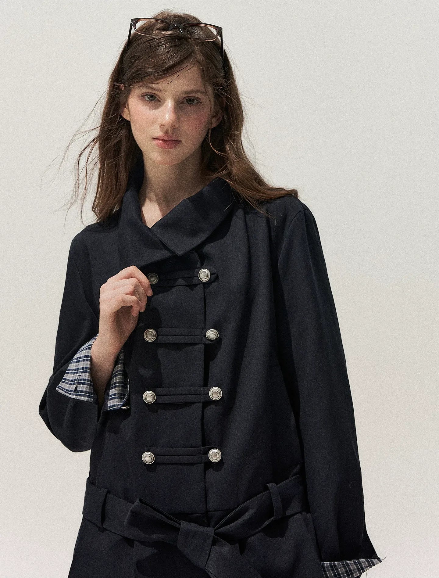 Plaid Cuff Napoleon Trench Dress