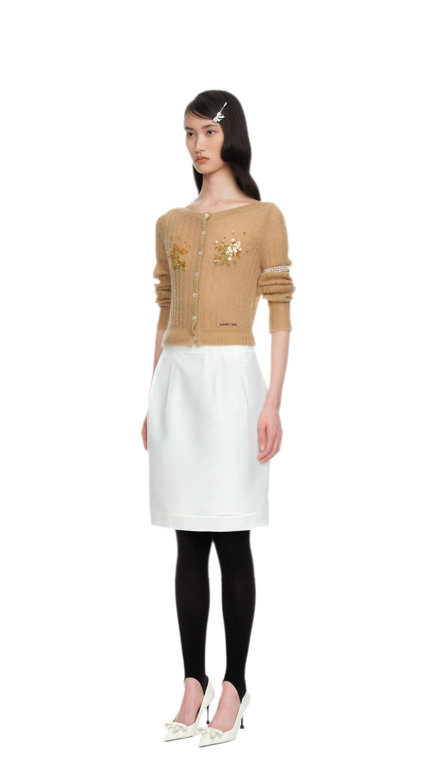 Beaded Floral Fitted Knit Top