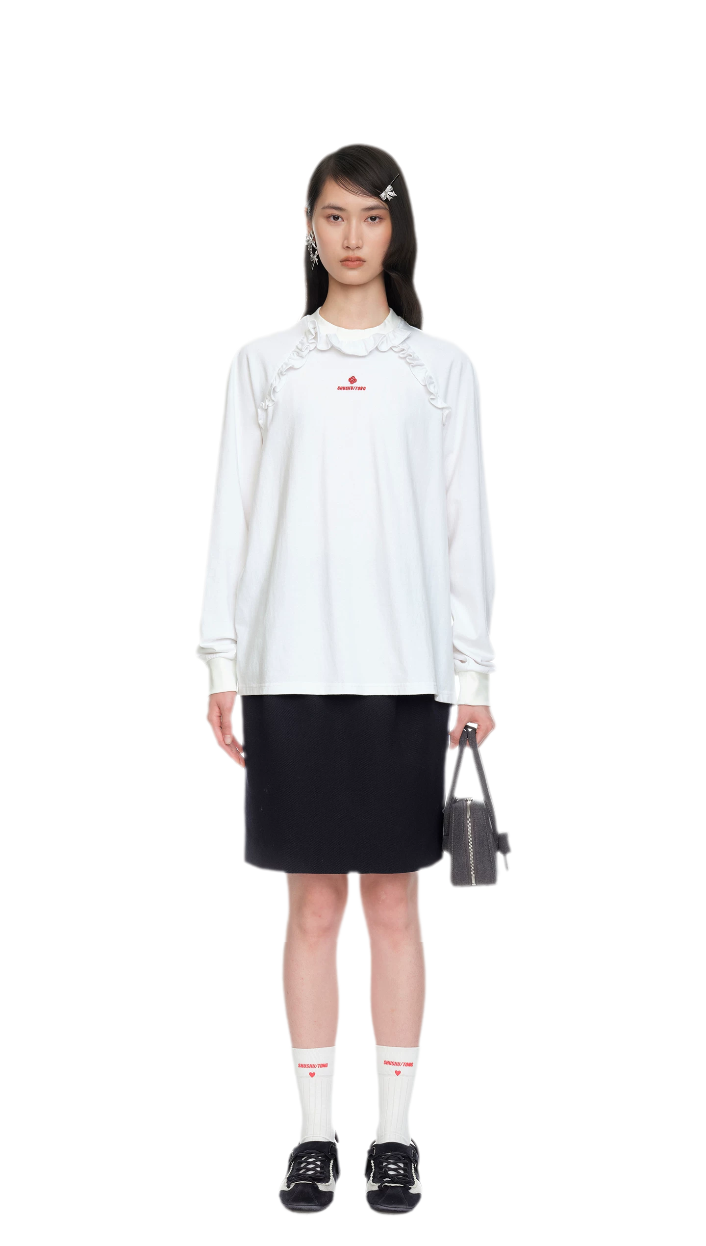 Ruffled Relaxed Cotton Long-Sleeve Tee