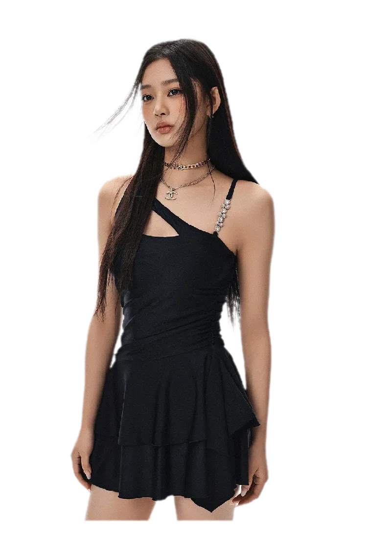 Asymmetric Ruffle Swimdress