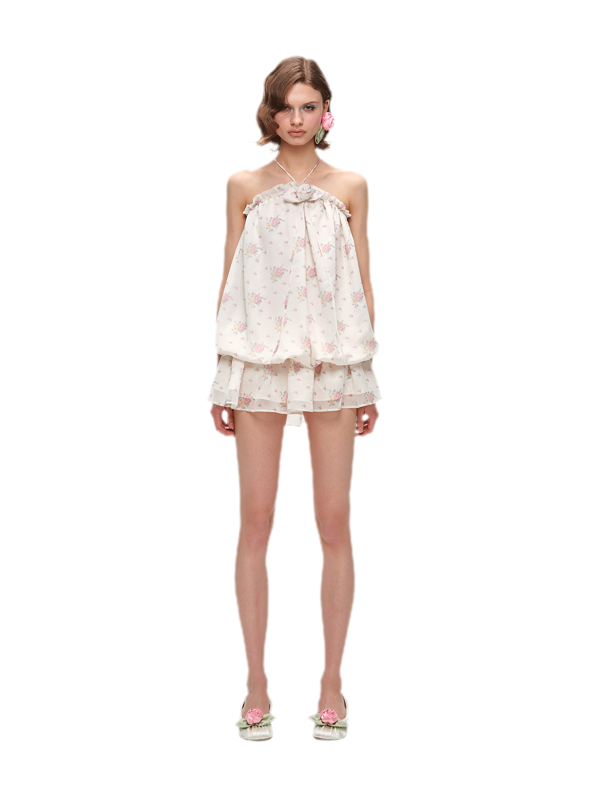 Floral Print Layered Halter Dress