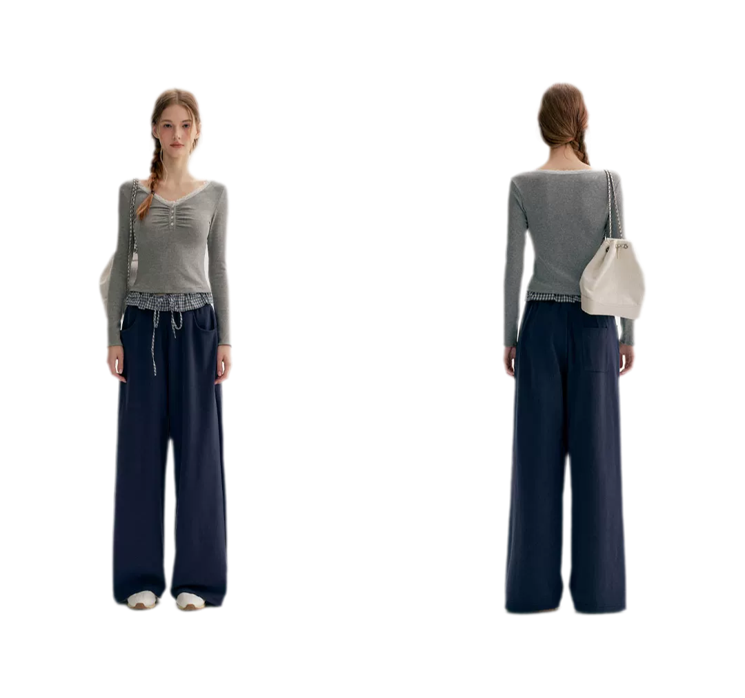 Contrast Plaid Wide Sweatpants