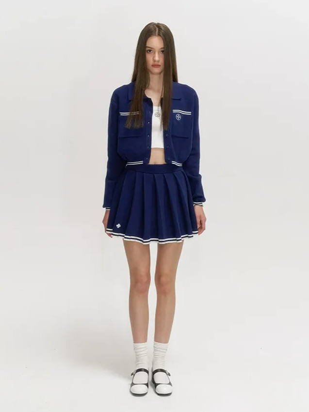 Contrast Stripe Knitted Cropped Jacket