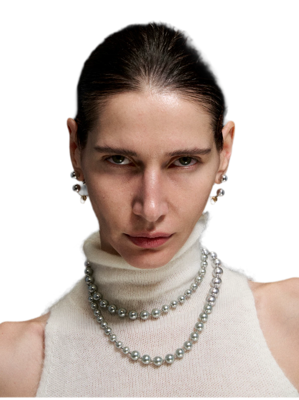 Silver Pearl Long Necklace
