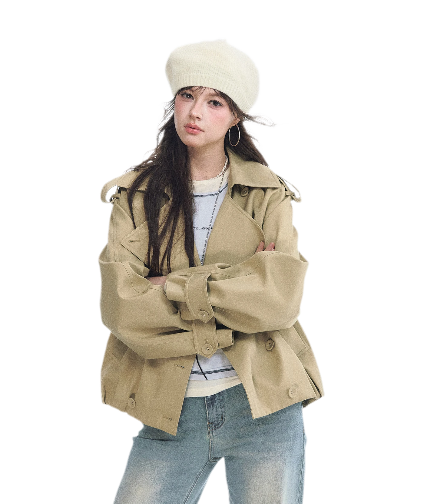 Cotton Cropped Double-Breasted Trench