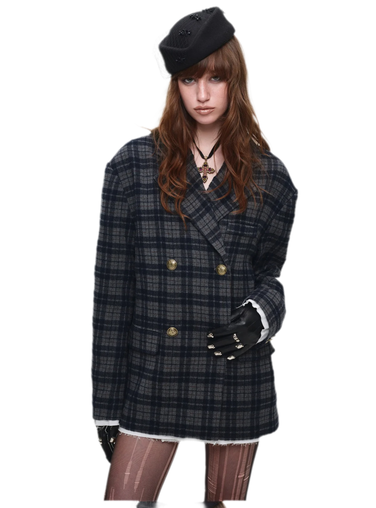 Vintage Plaid Double-Breasted Coat