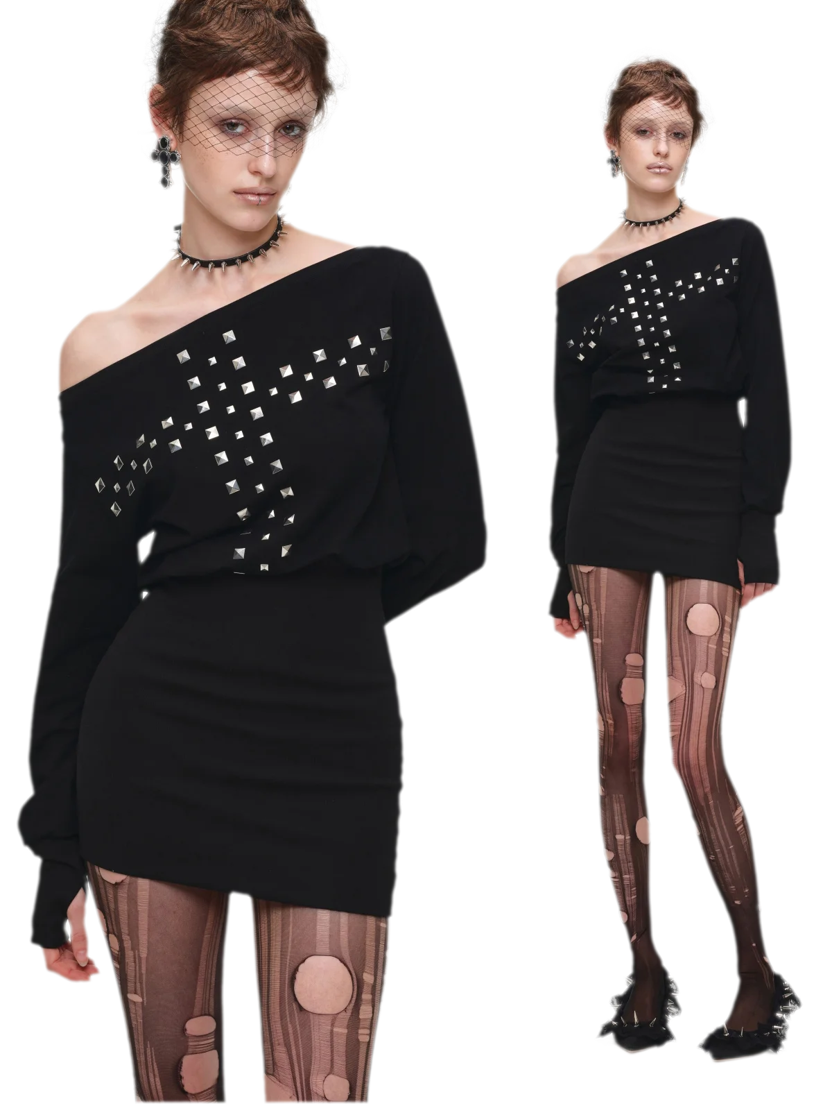 Hand-Embellished One-Shoulder Fitted Dress