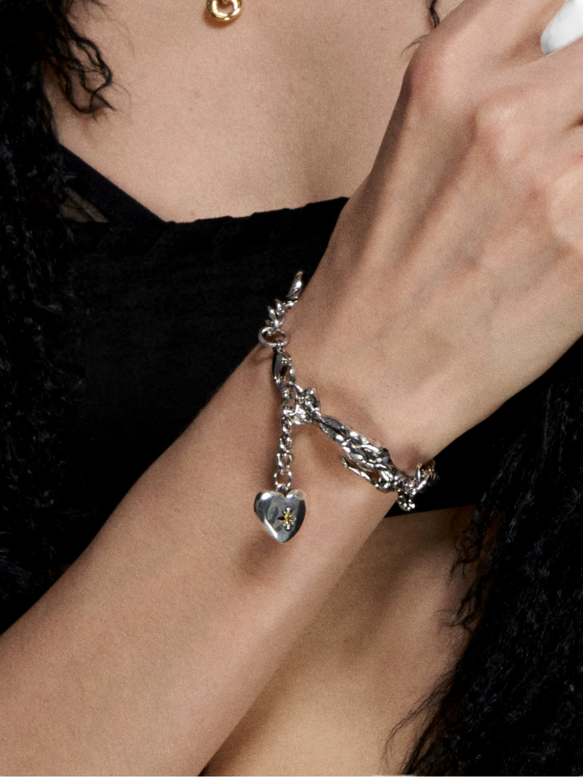 Punk Style Distressed Silver Heart Bracelet