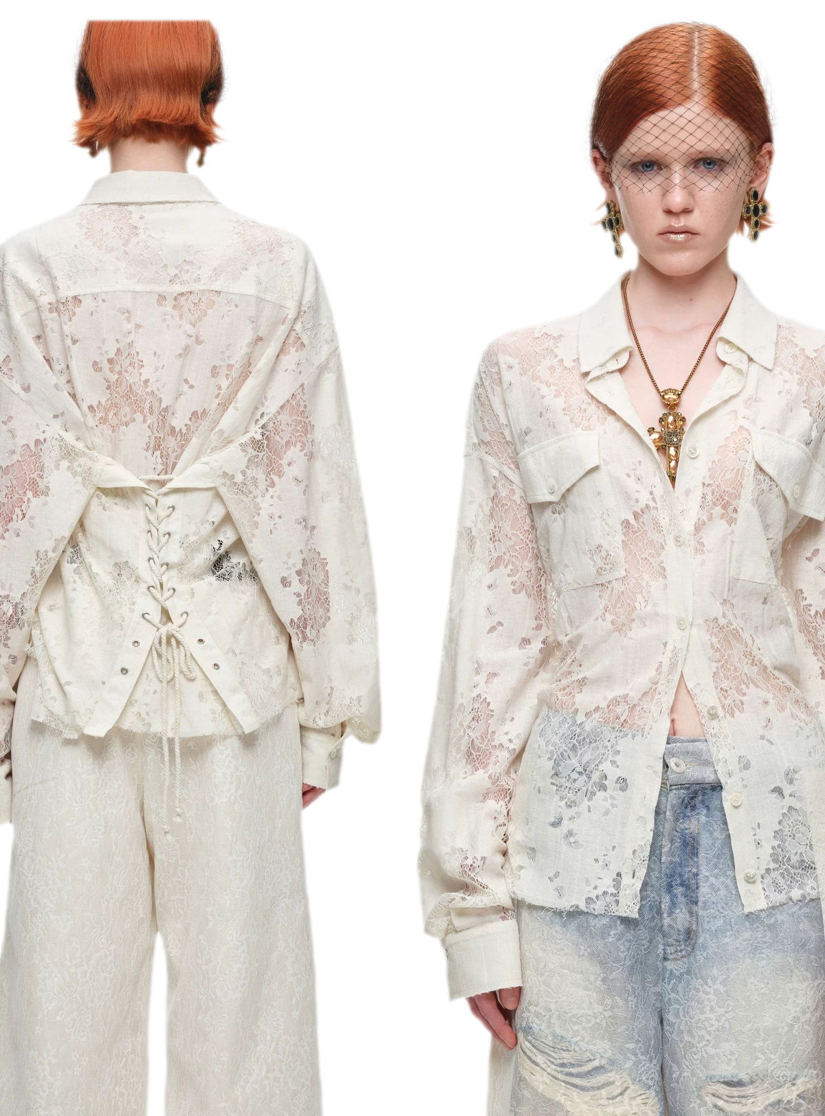 Washed Lace Straight Pants