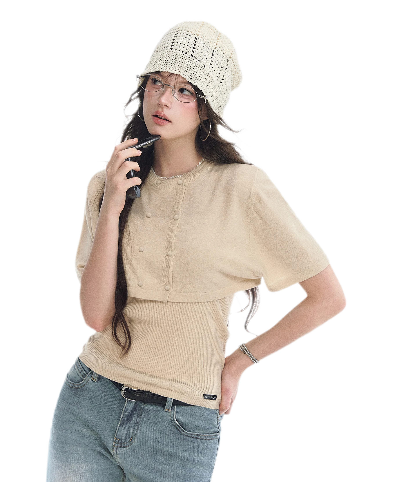 Double-Breasted Cropped Cape Cardigan