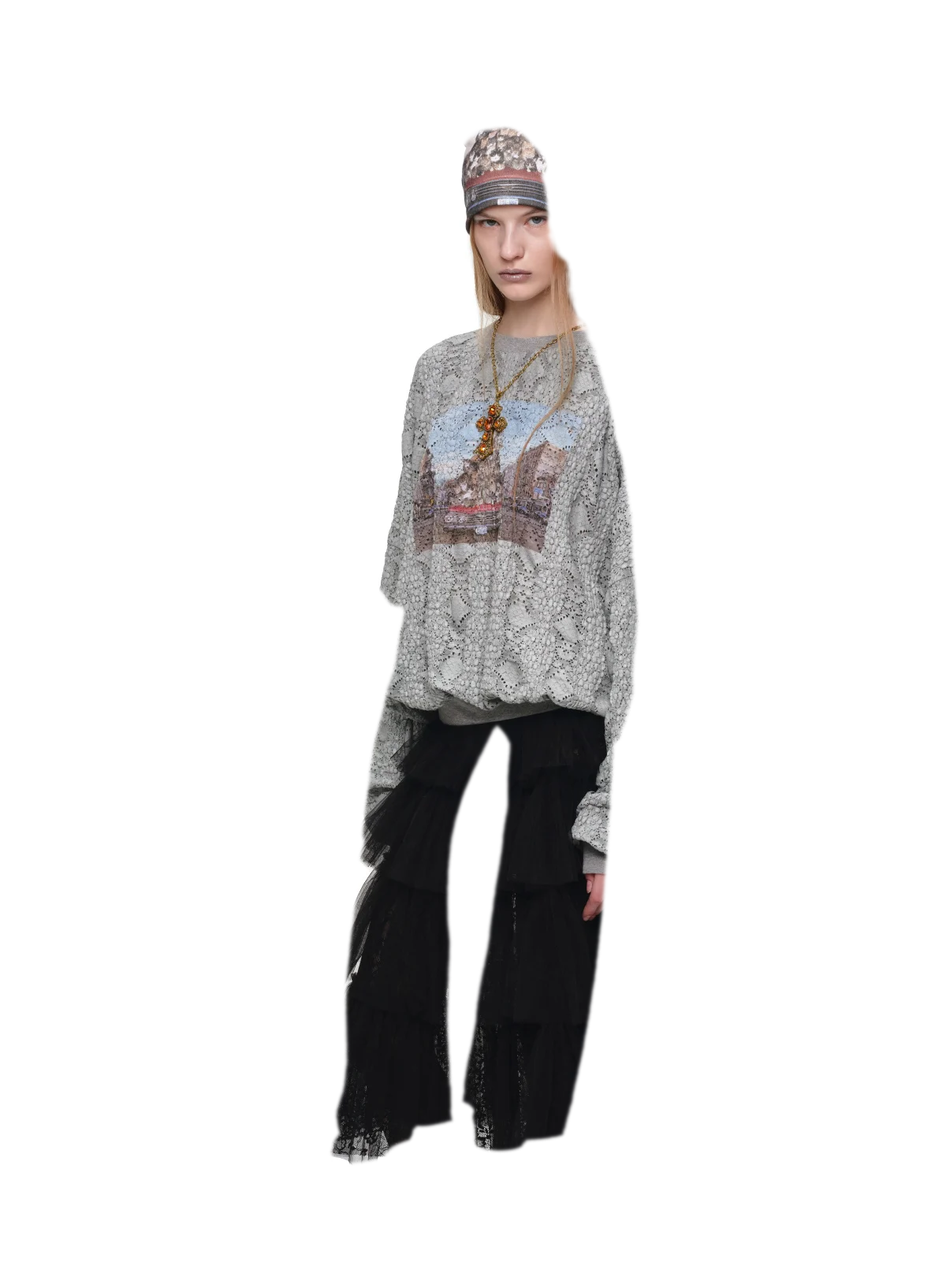 Distressed Cat Graphic Sweatshirt