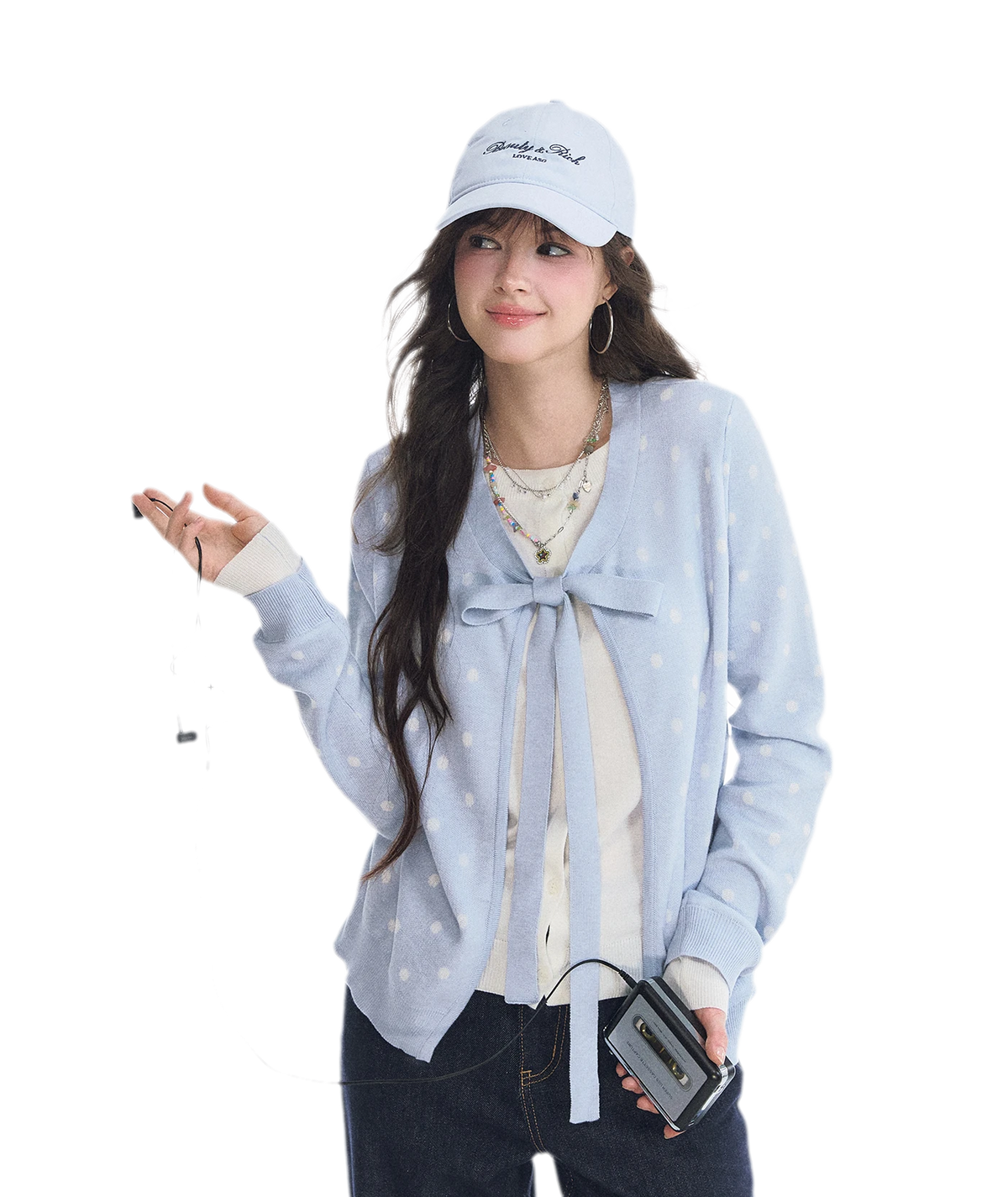Polka-Dot Tie Bow Cardigan