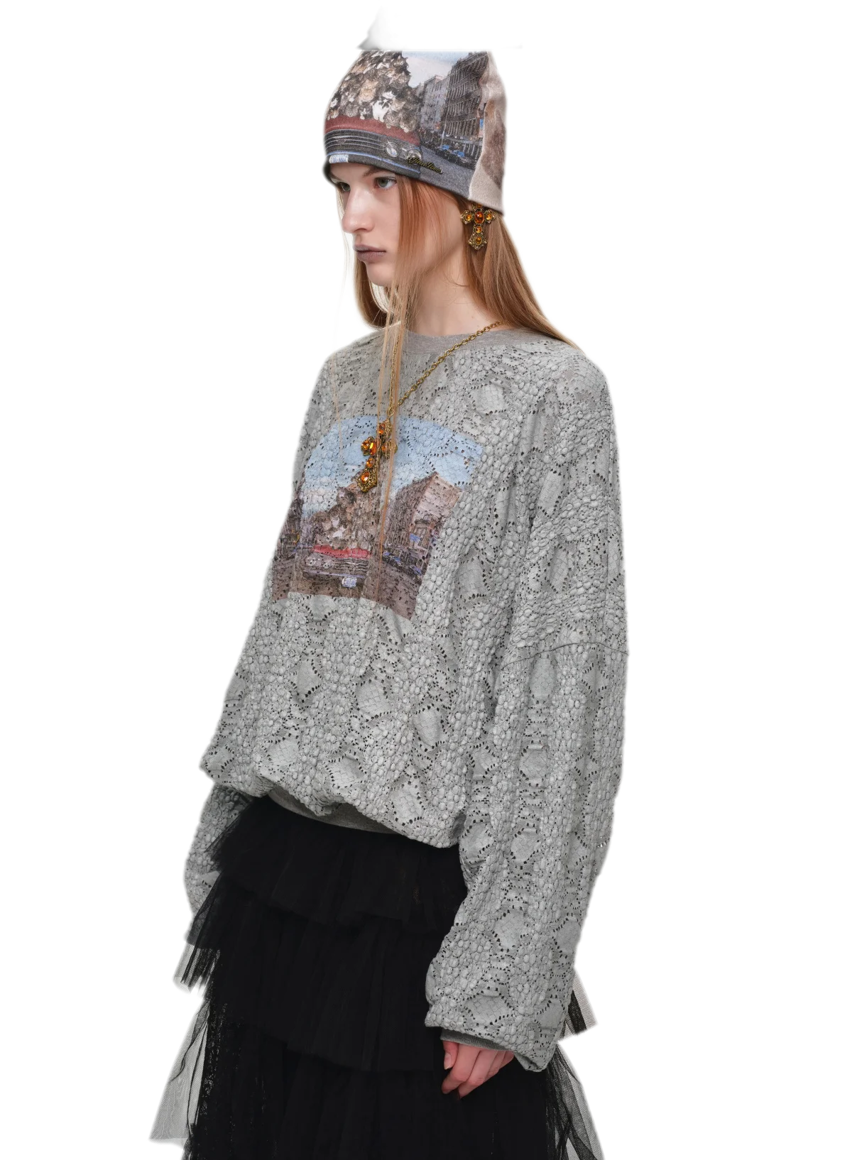 Distressed Cat Graphic Sweatshirt