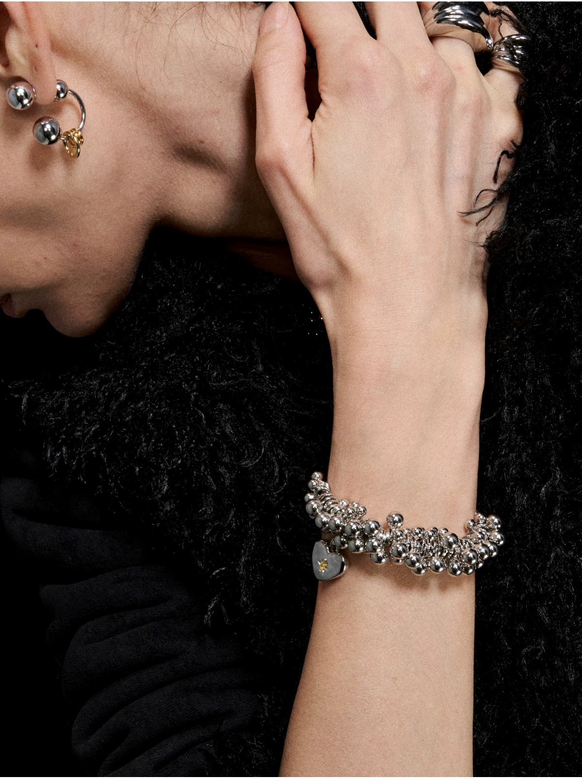 Silver Beaded Heart Bracelet