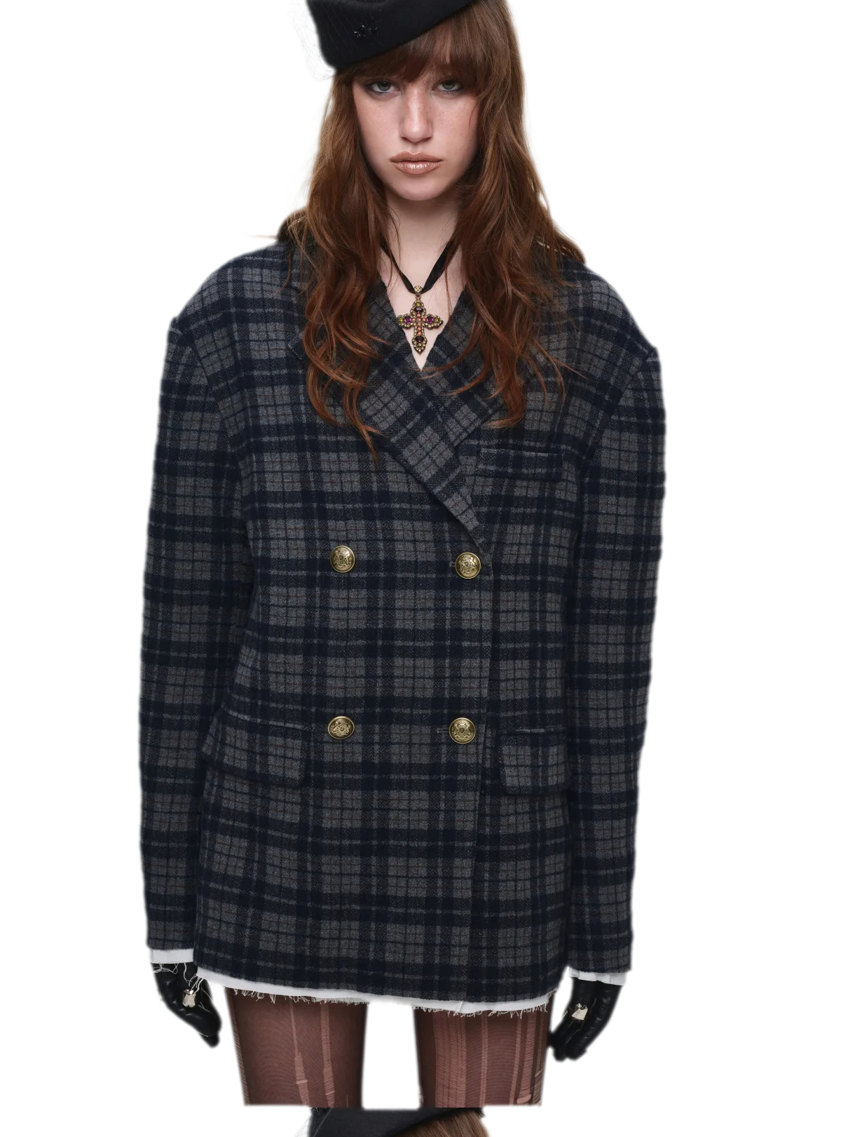 Vintage Plaid Double-Breasted Coat