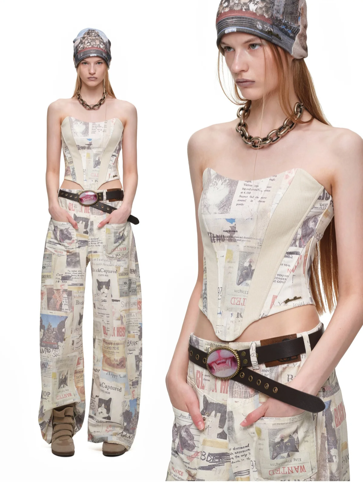 Printed Fishbone Bustier Top