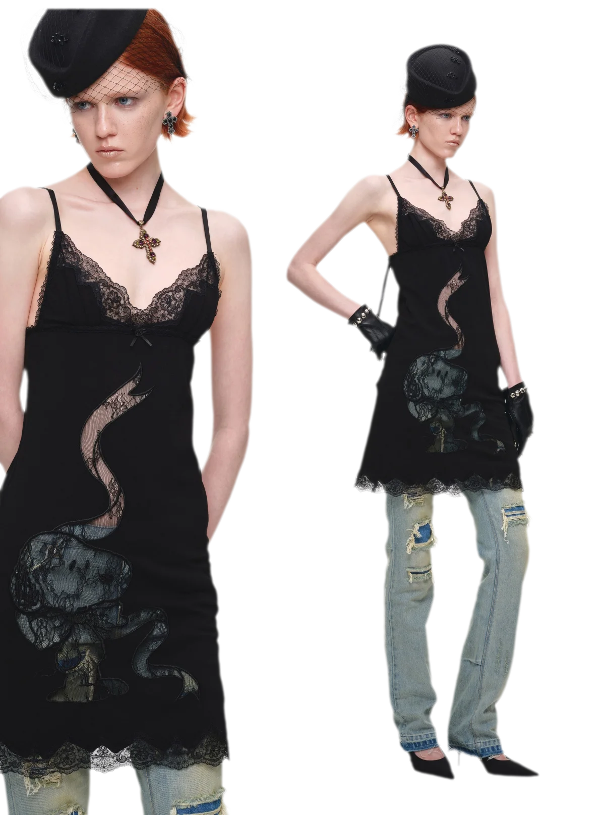 Lace Appliqué Fitted Slip Dress