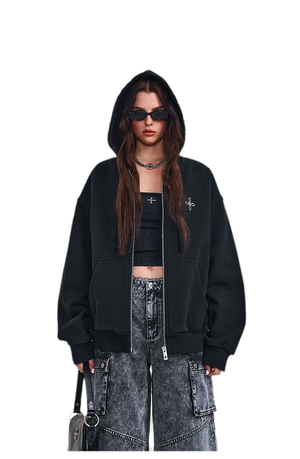 Cross Statue Oversized Zip-Up Hoodie
