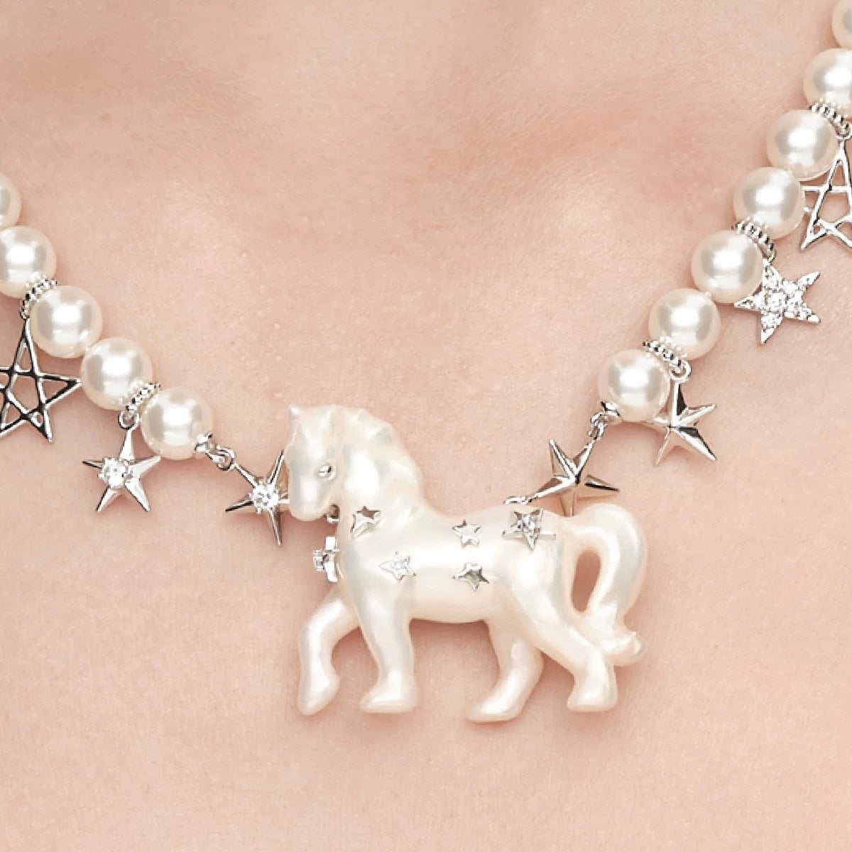 Pearl Horse Pendant Necklace