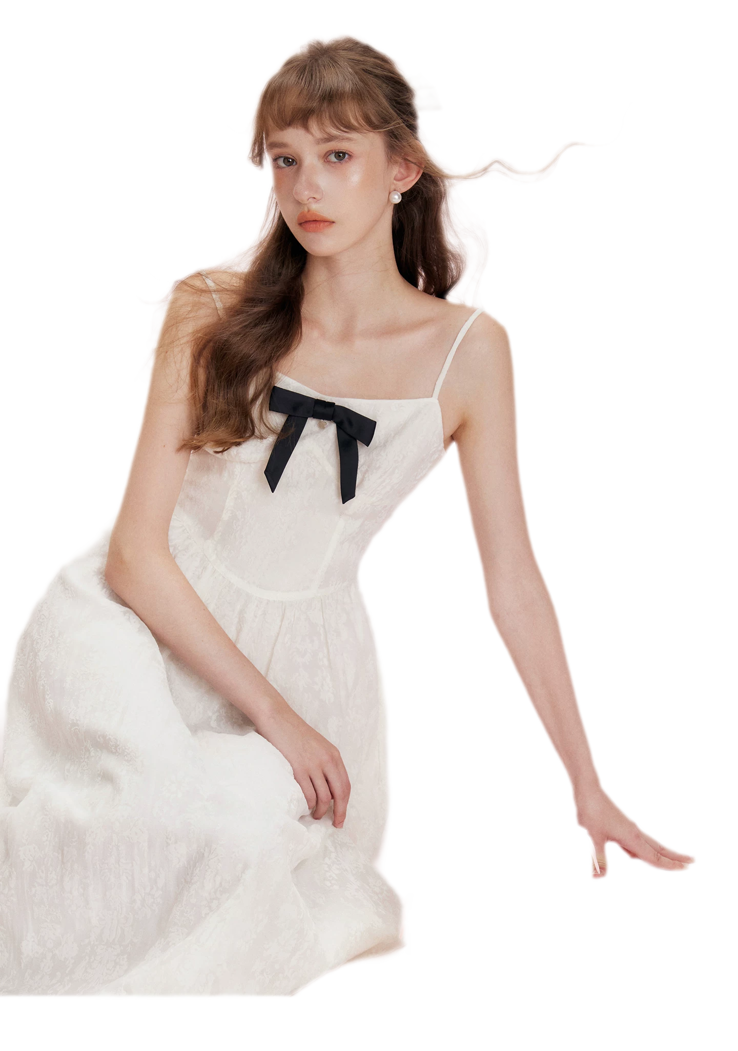 Flocked Bow Contrast Dress