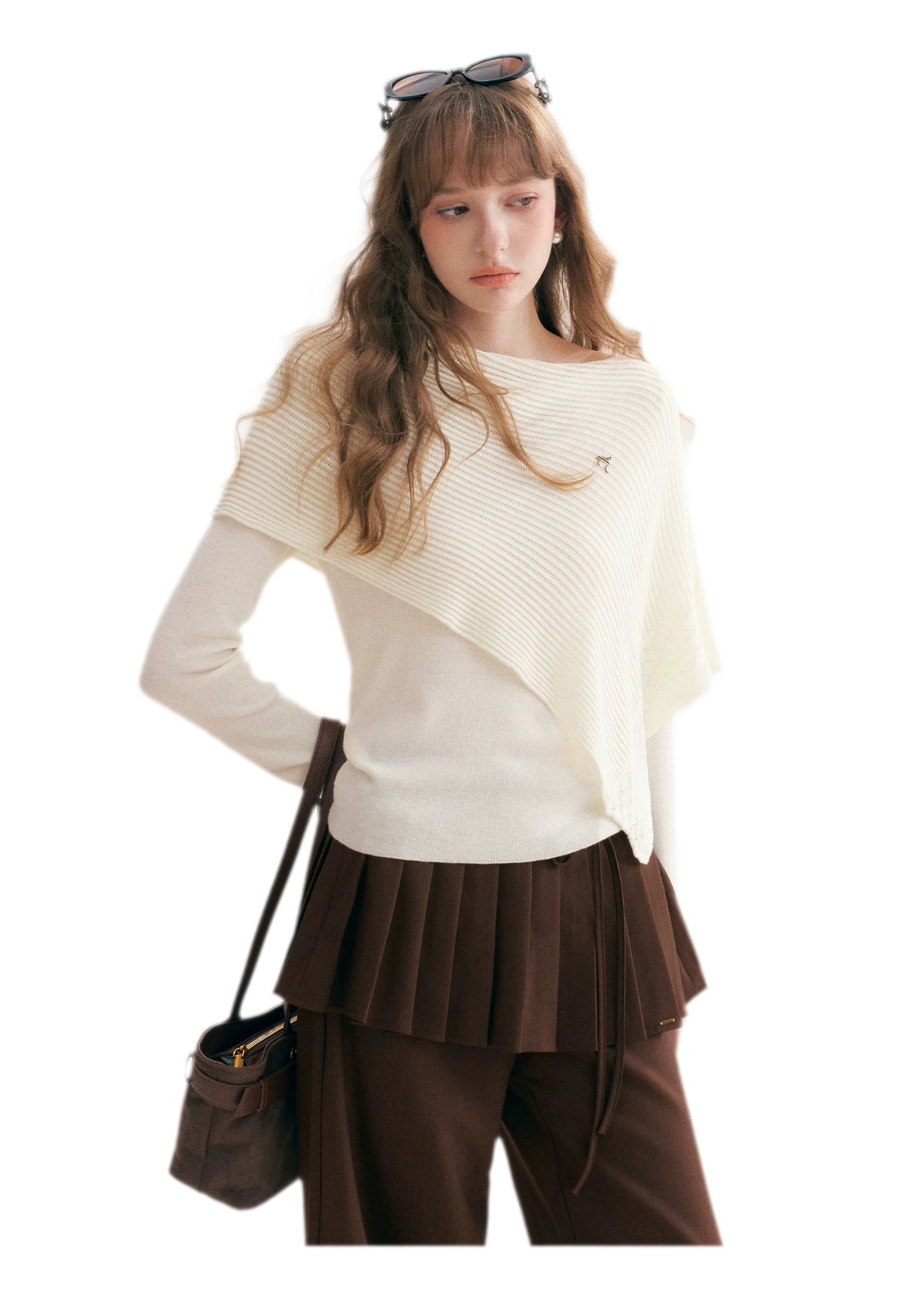 Diagonal Shawl Knit Sweater