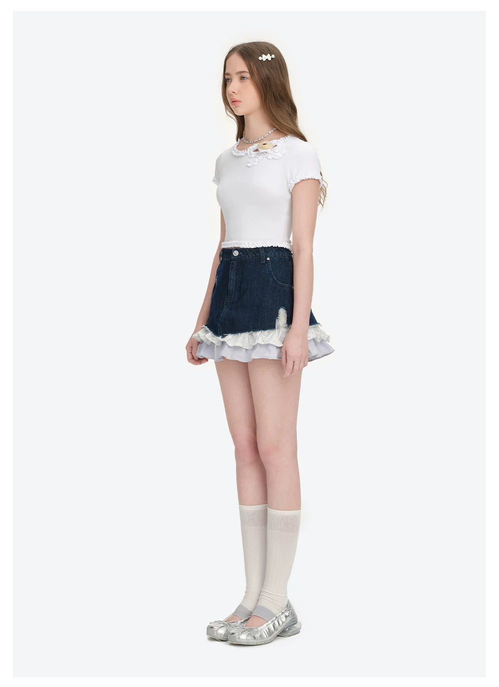 Ruffled Bow Short Sleeve T-Shirt