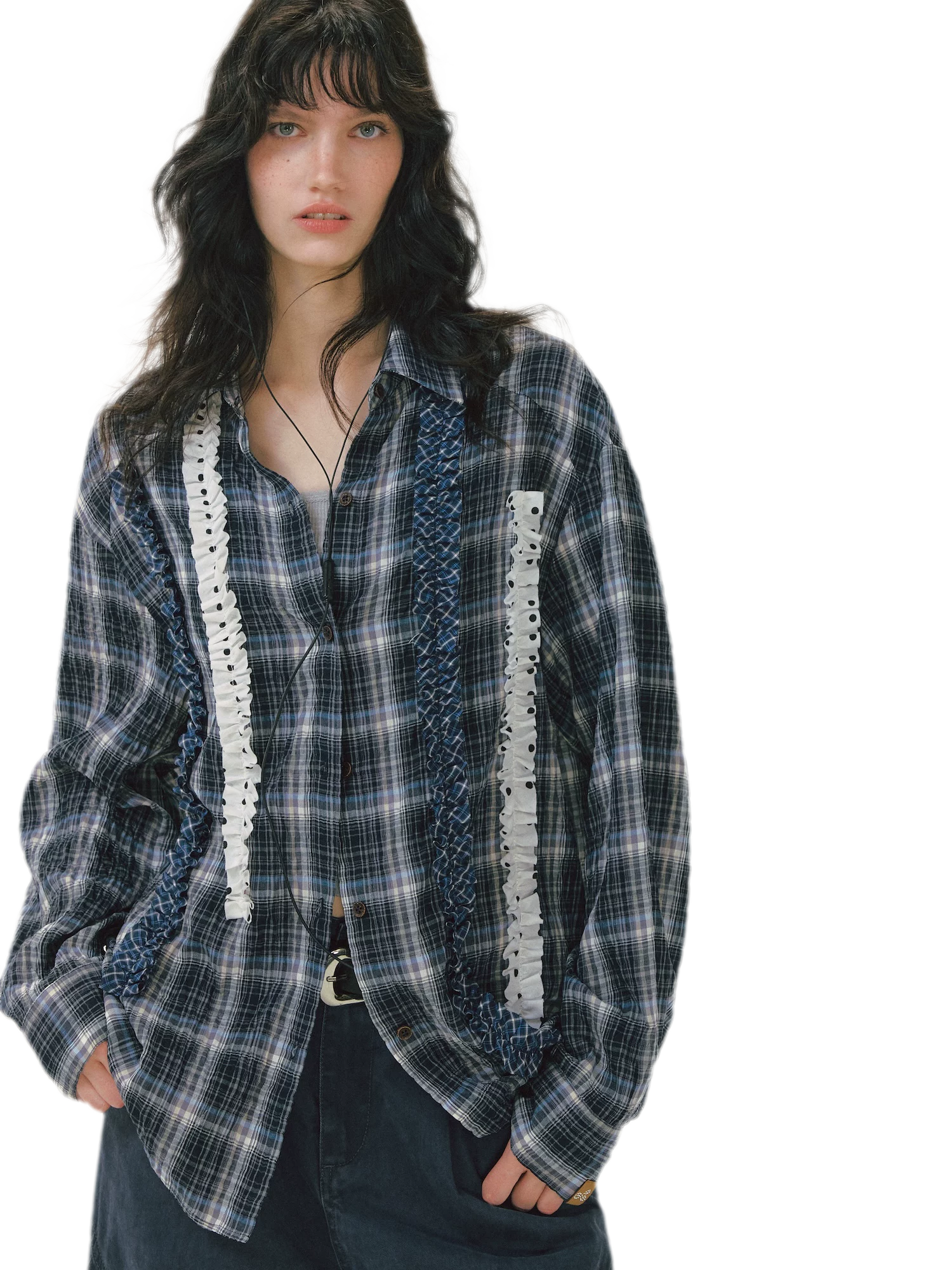 Vintage Pleated Plaid Shirt