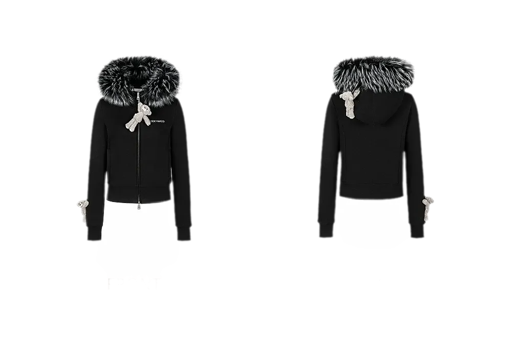 Plush Bear-Trim Fitted Hoodie