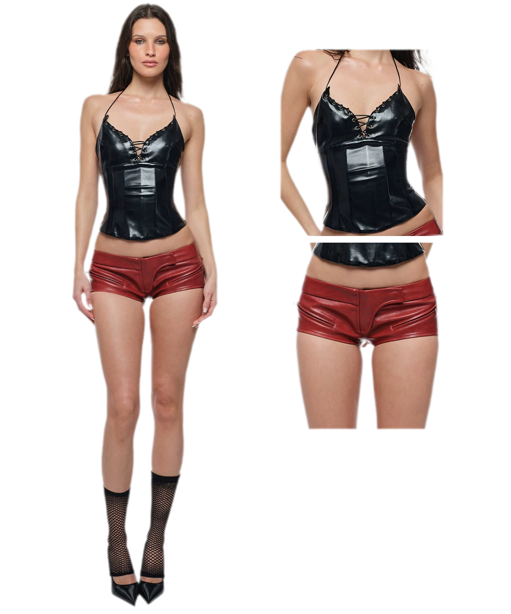 Red Waxed Low-Rise Shorts